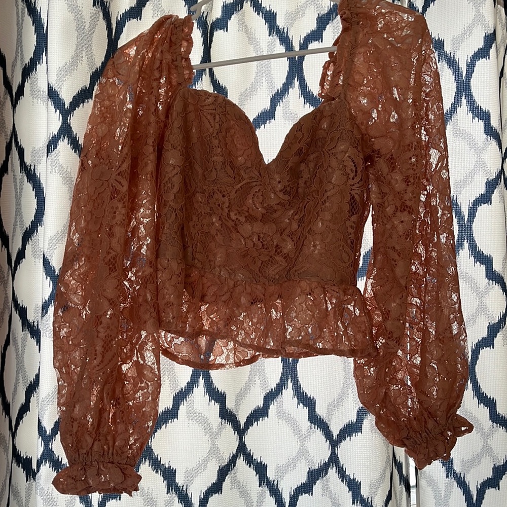 Ready To Mingle Cropped Lace Peplum Blouse- Blush